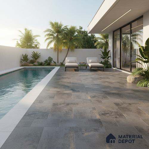 Rustic Floor Tile TL 04783 D Earthen Slate Oxide Brown 16 x 16 inch Vitrified Anti Skid Matte Finish - 12 mm | Suitable for Parking, Terrace, Balcony, Courtyard | Pattern Alignment May Vary | 2-3 mm Spacer is Mandatory