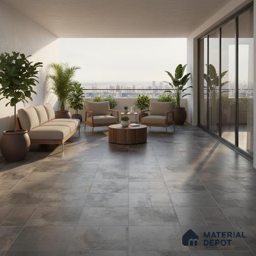 Rustic Floor Tile TL 04783 D Earthen Slate Oxide Brown 16 x 16 inch Vitrified Anti Skid Matte Finish - 12 mm | Suitable for Parking, Terrace, Balcony, Courtyard | Pattern Alignment May Vary | 2-3 mm Spacer is Mandatory