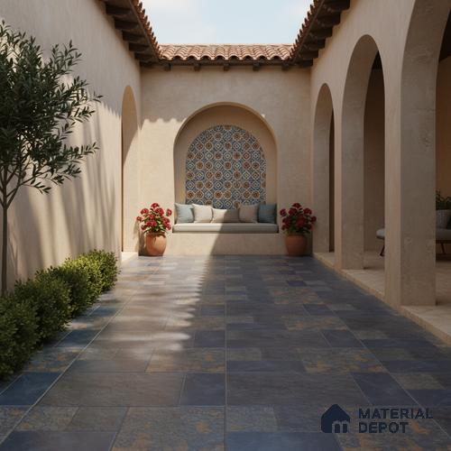 Parking Punch Floor Tile TL 04783 Earthen Slate Grey Slate Rust 16 x 16 inch Vitrified Anti Skid Matte Finish - 12 mm | Suitable for Parking, Terrace, Balcony, Courtyard | Pattern Alignment May Vary | 2-3 mm Spacer is Mandatory