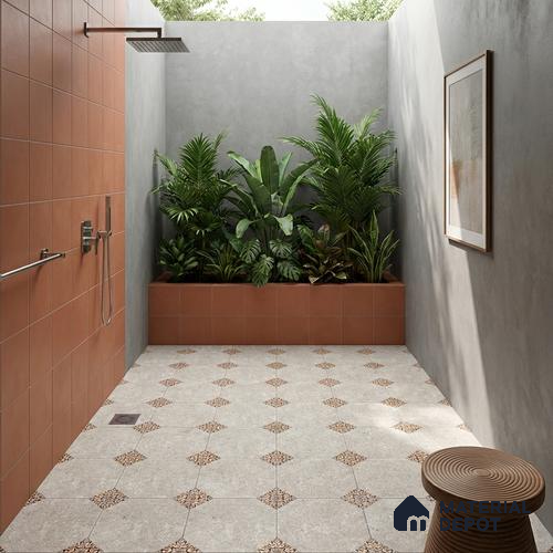 Moroccan Floor Tile TL 04784 B Earthen Slate Hexa Creamy White 16 x 16 inch Vitrified Anti Skid Matte Finish - 12 mm | Suitable for Parking, Terrace, Balcony, Courtyard | Pattern Alignment May Vary | 2-3 mm Spacer is Mandatory