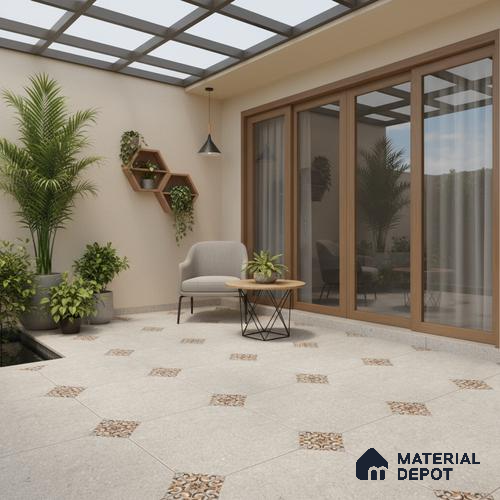 Moroccan Floor Tile TL 04784 B Earthen Slate Hexa Creamy White 16 x 16 inch Vitrified Anti Skid Matte Finish - 12 mm | Suitable for Parking, Terrace, Balcony, Courtyard | Pattern Alignment May Vary | 2-3 mm Spacer is Mandatory