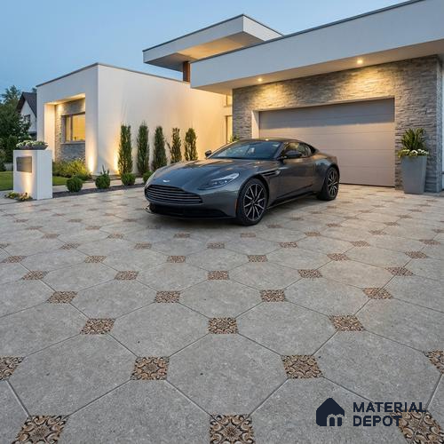 Moroccan Floor Tile TL 04784 B Earthen Slate Hexa Creamy White 16 x 16 inch Vitrified Anti Skid Matte Finish - 12 mm | Suitable for Parking, Terrace, Balcony, Courtyard | Pattern Alignment May Vary | 2-3 mm Spacer is Mandatory