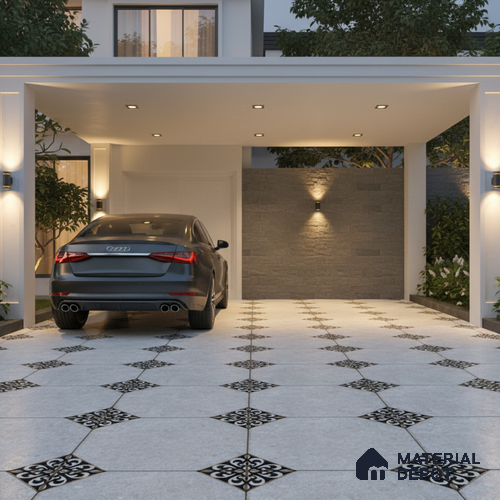 Moroccan Floor Tile TL 04784 Earthen Slate Hexa Silver Grey 16 x 16 inch Vitrified Anti Skid Matte Finish - 12 mm | Suitable for Parking, Terrace, Balcony, Courtyard | Pattern Alignment May Vary | 2-3 mm Spacer is Mandatory