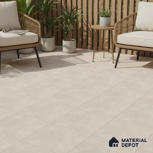 Cement Floor Tile TL 04785 C Earthen Slate Avorio Beige 16 x 16 inch Vitrified Anti Skid Matte Finish - 12 mm | Suitable for Parking, Terrace, Balcony, Courtyard | Pattern Alignment May Vary | 2-3 mm Spacer is Mandatory