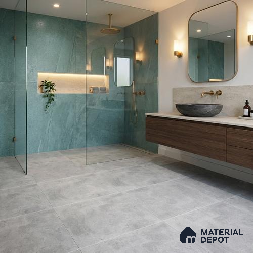 Cement Floor Tile TL 04785 F Earthen Slate Eris Gray 16 x 16 inch Vitrified Anti Skid Matte Finish - 12 mm | Suitable for Parking, Terrace, Balcony, Courtyard | Pattern Alignment May Vary | 2-3 mm Spacer is Mandatory