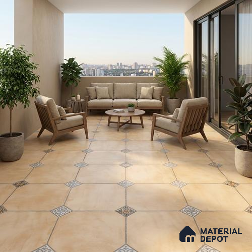 Punch Tile TL 04804 B Rustique Elegance Minimalist Cream 16 x 16 inch Vitrified Matte Finish - 12 mm | Suitable for Parking, Terrace, Balcony, Courtyard | Heavy Duty Digital Anti Skid Parking Floor | Pattern Alignment May Vary | 2-3 mm Spacer is Mandatory