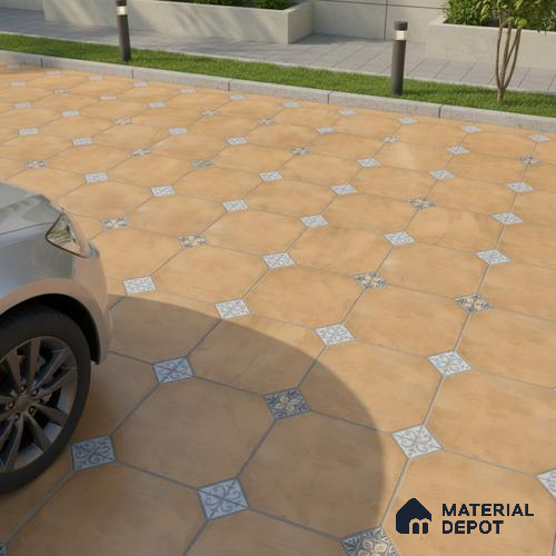 Stone Tile TL 04804 Rustique Elegance Minimalist Brown 16 x 16 inch Vitrified Matte Finish - 12 mm | Suitable for Parking, Terrace, Balcony, Courtyard | Heavy Duty Digital Anti Skid Parking Floor | Pattern Alignment May Vary | 2-3 mm Spacer is Mandatory