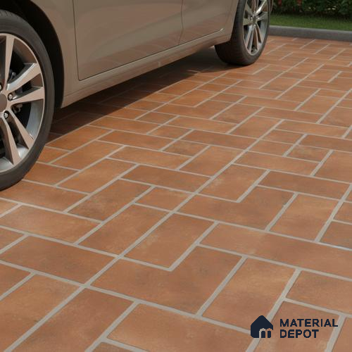 Punch Tile TL 04805 Rustique Elegance Brick Brown 16 x 16 inch Vitrified Matte Finish - 12 mm | Suitable for Parking, Terrace, Balcony, Courtyard | Heavy Duty Digital Anti Skid Parking Floor | Pattern Alignment May Vary | 2-3 mm Spacer is Mandatory