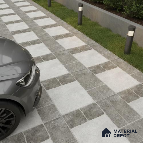 Punch Tile TL 04807 Rustique Elegance Light Ash Grey 16 x 16 inch Vitrified Matte Finish - 12 mm | Suitable for Parking, Terrace, Balcony, Courtyard | Heavy Duty Digital Anti Skid Parking Floor | Pattern Alignment May Vary | 2-3 mm Spacer is Mandatory