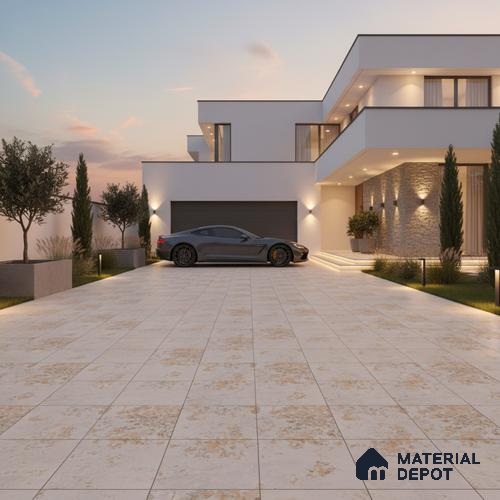 Punch Tile TL 04808 B Rustique Elegance Rustic Beige 16 x 16 inch Vitrified Matte Finish - 12 mm | Suitable for Parking, Terrace, Balcony, Courtyard | Heavy Duty Digital Anti Skid Parking Floor | Pattern Alignment May Vary | 2-3 mm Spacer is Mandatory