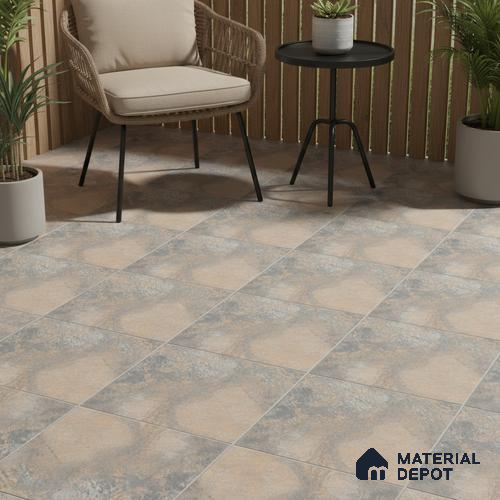 Punch Tile TL 04808 Rustique Elegance Rustic Earth Brown 16 x 16 inch Vitrified Matte Finish - 12 mm | Suitable for Parking, Terrace, Balcony, Courtyard | Heavy Duty Digital Anti Skid Parking Floor | Pattern Alignment May Vary | 2-3 mm Spacer is Mandatory