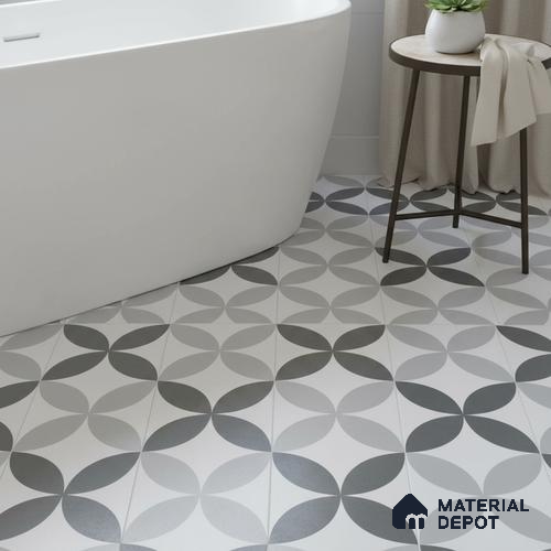 Moroccan Wall & Floor Tile TL 04958 Marrakech Rangoli Greyshades 1 ft x 1 ft Ceramic Matte Finish - 9 mm | Suitable for Bathroom, Kitchen, Balcony | Please Expect a Slight Variation of Pattern