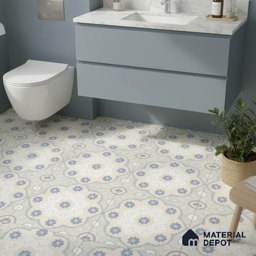 Moroccan Floor & Wall Tile TL 05062 Morissa Light Beige Floral 1 ft x 1 ft Ceramic Matte Finish - 8 mm | Suitable for Bathroom, Kitchen,  Balcony | Please Expect a Slight Variation of Pattern