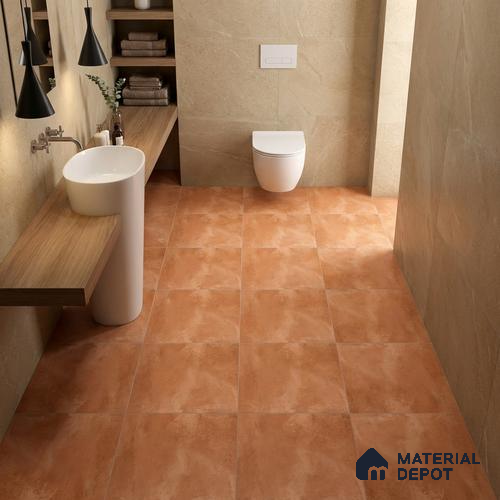 Stone Floor Tile TL 05080 Earthen Slate Terracotta Brown 16 x 16 inch Vitrified Matte Finish - 12 mm | Random Design |Suitable for Parking, Balcony, Courtyard, Patio, Terrace