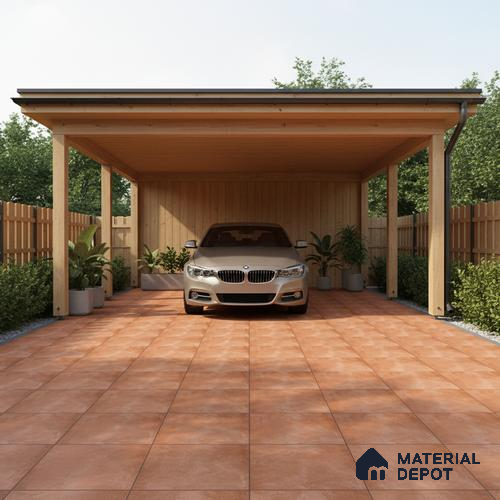 Stone Floor Tile TL 05080 Earthen Slate Terracotta Brown 16 x 16 inch Vitrified Matte Finish - 12 mm | Random Design |Suitable for Parking, Balcony, Courtyard, Patio, Terrace