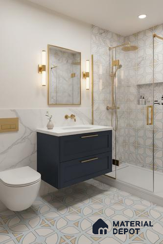 Moroccan Floor & Wall Tile TL 05084 Morissa Light Blue Cross 1 ft x 1 ft Ceramic Matte Finish - 9 mm | Suitable for Bathroom, Kitchen,  Balcony | Please Expect a Slight Variation of Pattern