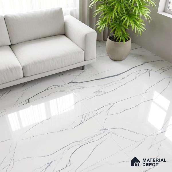 Marble Wall & Floor Tile TL 05113 Marblis Pearl Whisper 4 ft x 2 ft Vitrified Endless Glossy Finish - 9 mm (Random 4) | Suitable for Living Room, Bedroom & Bathroom
