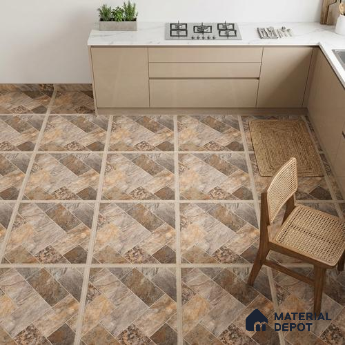 Stone Floor Tile TL 05128 B Zephyr Grain Espresso 2 ft x 2 ft Vitrified  Matte Finish - 12 mm  | Suitable for Terrace, Courtyard, Parking & Balcony