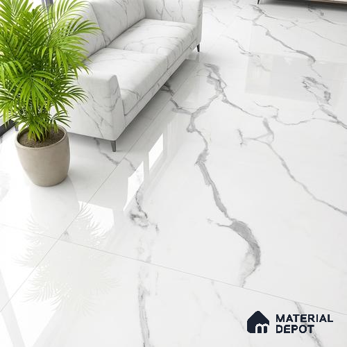 Marble Wall & Floor Tile TL 05130 Marblis Snowy Calacatta 4 ft x 2 ft Vitrified Endless Glossy Finish - 9 mm (Random 4) | Suitable for Living Room, Bedroom & Bathroom