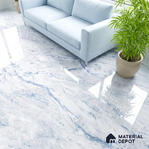 Marble Wall & Floor Tile TL 05141 Marblis Blue Lagoon 4 ft x 2 ft Vitrified Endless Glossy Finish - 9 mm (Random 4) | Suitable for Living Room, Bedroom & Bathroom