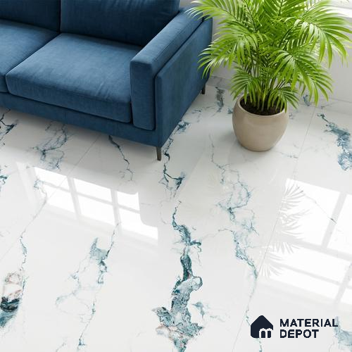 Marble Wall & Floor Tile TL 05145 Marblis Polar Mist 4 ft x 2 ft Vitrified Endless Glossy Finish - 9 mm (Random 4) | Suitable for Living Room, Bedroom & Bathroom