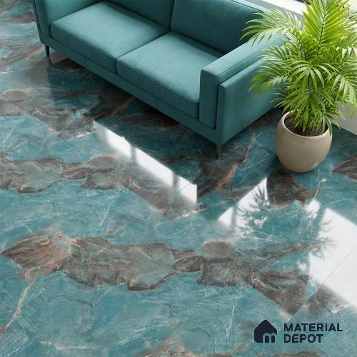 Marble Wall & Floor Tile TL 05152 Marblis Azure Mist 4 ft x 2 ft Vitrified  High Gloss Finish - 9 mm (Random 4) | Suitable for Living Room, Bedroom & Bathroom
