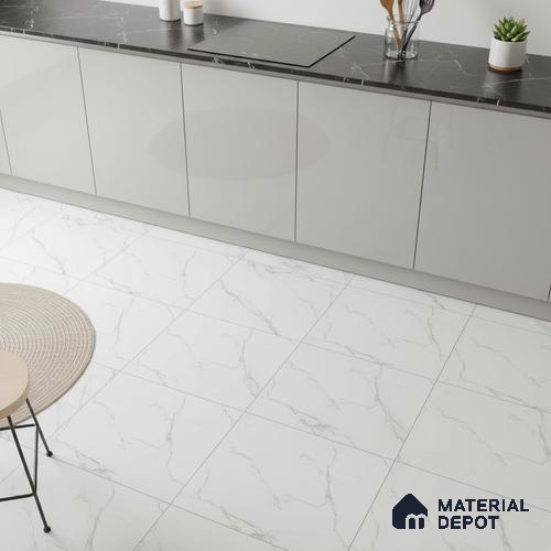 Marble Wall & Floor Tile TL 05223 C Marbella Calacatta Statuario White 2 ft x 2 ft Porcelain Matte Finish 8 mm | Suitable for Living Room, Bedroom, Bathroom, Kitchen & Balcony