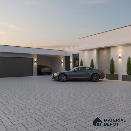 Stone Floor Tile TL 05300 D Strada Herringbone Smoke 16 inch x 16 inch Vitrified Punch Matte Finish - 12 mm | Suitable for Parking, Balcony, Courtyard, Patio, Terrace | Pattern Alignment May Vary | 2-3 mm Spacer is Mandatory
