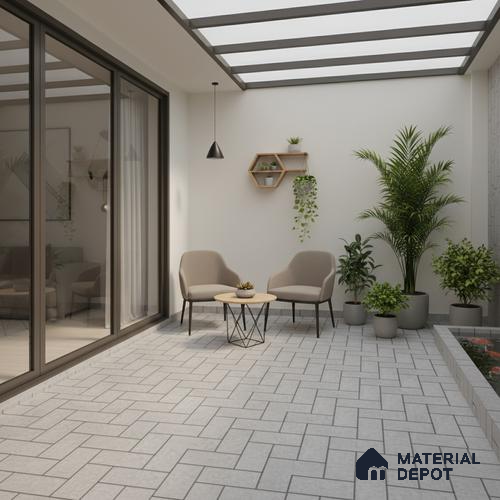 Stone Floor Tile TL 05300 D Strada Herringbone Smoke 16 inch x 16 inch Vitrified Punch Matte Finish - 12 mm | Suitable for Parking, Balcony, Courtyard, Patio, Terrace | Pattern Alignment May Vary | 2-3 mm Spacer is Mandatory