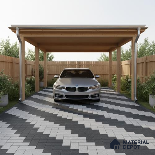 Stone Floor Tile TL 05300 E Strada Herringbone Shadow 16 inch x 16 inch Vitrified Punch Matte Finish - 12 mm | Suitable for Parking, Balcony, Courtyard, Patio, Terrace | Pattern Alignment May Vary | 2-3 mm Spacer is Mandatory