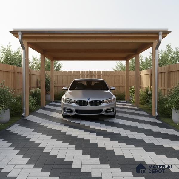 Stone Floor Tile TL 05300 E Strada Herringbone Shadow 16 inch x 16 inch Vitrified Punch Matte Finish - 12 mm | Suitable for Parking, Balcony, Courtyard, Patio, Terrace | Pattern Alignment May Vary | 2-3 mm Spacer is Mandatory