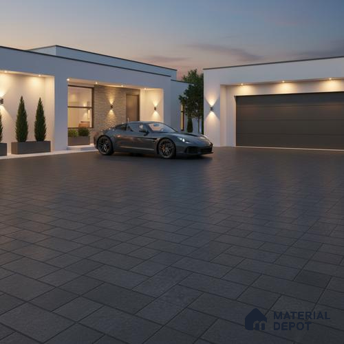 Stone Floor Tile TL 05300 F Strada Herringbone Nero 16 inch x 16 inch Vitrified Punch Matte Finish - 12 mm | Suitable for Parking, Balcony, Courtyard, Patio, Terrace | Pattern Alignment May Vary | 2-3 mm Spacer is Mandatory