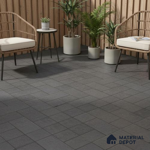 Stone Floor Tile TL 05300 F Strada Herringbone Nero 16 inch x 16 inch Vitrified Punch Matte Finish - 12 mm | Suitable for Parking, Balcony, Courtyard, Patio, Terrace | Pattern Alignment May Vary | 2-3 mm Spacer is Mandatory