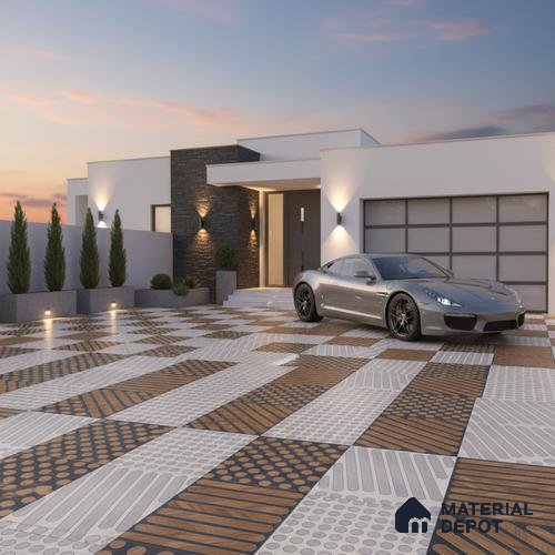 Geometric Floor Tile TL 05301 Strada Morse Triago 16 inch x 16 inch Vitrified Punch Matte Finish - 12 mm | Suitable for Parking, Balcony, Courtyard, Patio, Terrace | Pattern Alignment May Vary | 2-3 mm Spacer is Mandatory