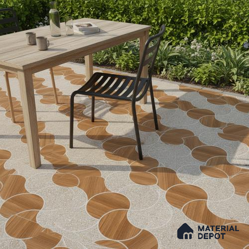 Patterned Floor Tile TL 05302 Strada Ring Rosato 16 inch x 16 inch Vitrified Punch Matte Finish - 12 mm | Suitable for Parking, Balcony, Courtyard, Patio, Terrace | Pattern Alignment May Vary | 2-3 mm Spacer is Mandatory