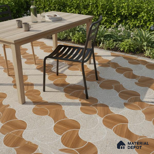 Patterned Floor Tile TL 05302 Strada Ring Rosato 16 inch x 16 inch Vitrified Punch Matte Finish - 12 mm | Suitable for Parking, Balcony, Courtyard, Patio, Terrace | Pattern Alignment May Vary | 2-3 mm Spacer is Mandatory