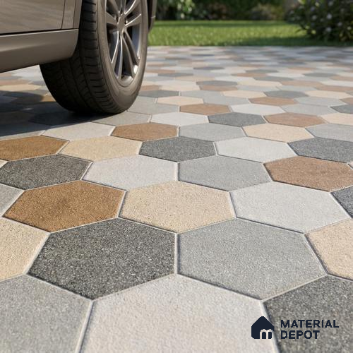 Hexagonal Look Floor Tile TL 05304 Strada Blinkish Brush 16 inch x 16 inch Vitrified Punch Matte Finish - 12 mm | Suitable for Parking, Balcony, Courtyard, Patio, Terrace | Pattern Alignment May Vary | 2-3 mm Spacer is Mandatory