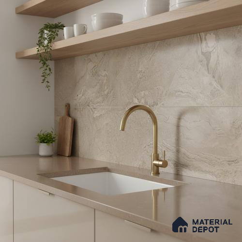 Marble Wall Tile TL 05319 C Splendore Engraved Petals Dark 2 ft x 1 ft Ceramic Matte Finish - 9 mm | Suitable for Kitchen, Bathroom & Balcony Walls