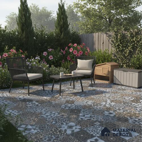 Moroccan Floor Tile TL 05332 Strada Bella Craftico 16 inch x 16 inch Vitrified Punch Matte Finish - 12 mm | Suitable for Parking, Balcony, Courtyard, Patio, Terrace | Pattern Alignment May Vary | 2-3 mm Spacer is Mandatory