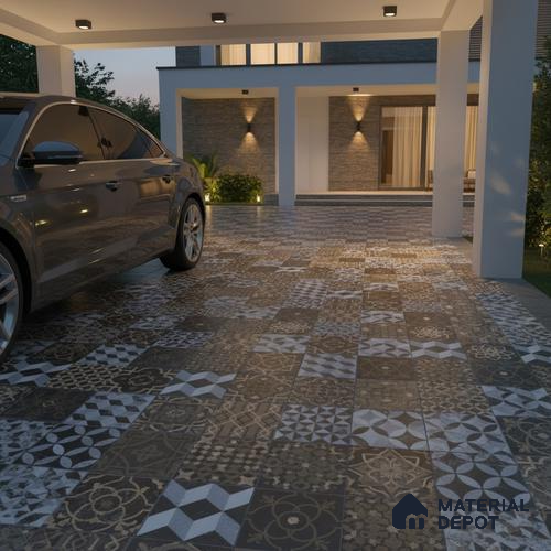 Moroccan Floor Tile TL 05332 Strada Bella Craftico 16 inch x 16 inch Vitrified Punch Matte Finish - 12 mm | Suitable for Parking, Balcony, Courtyard, Patio, Terrace | Pattern Alignment May Vary | 2-3 mm Spacer is Mandatory