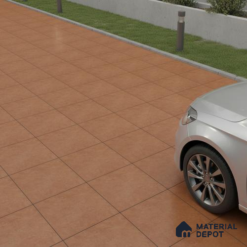 Stone Floor Tile TL 05343 B Strada Caramel Brown 16 inch x 16 inch Vitrified Punch Matte Finish - 12 mm | Suitable for Parking, Balcony, Courtyard, Patio, Terrace | Pattern Alignment May Vary | 2-3 mm Spacer is Mandatory