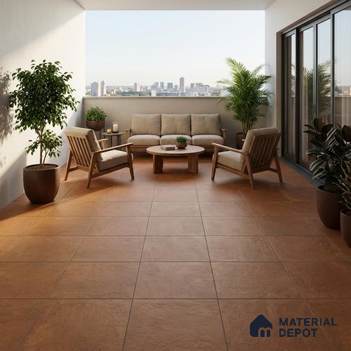 Stone Floor Tile TL 05343 B Strada Caramel Brown 16 inch x 16 inch Vitrified Punch Matte Finish - 12 mm | Suitable for Parking, Balcony, Courtyard, Patio, Terrace | Pattern Alignment May Vary | 2-3 mm Spacer is Mandatory