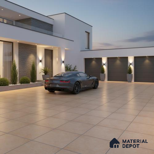 Stone Floor Tile TL 05343 Strada Caramel Beige 16 inch x 16 inch Vitrified Punch Matte Finish - 12 mm | Suitable for Parking, Balcony, Courtyard, Patio, Terrace | Pattern Alignment May Vary | 2-3 mm Spacer is Mandatory
