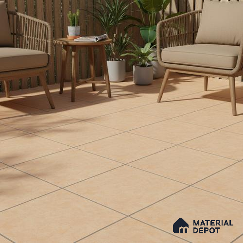 Stone Floor Tile TL 05343 Strada Caramel Beige 16 inch x 16 inch Vitrified Punch Matte Finish - 12 mm | Suitable for Parking, Balcony, Courtyard, Patio, Terrace | Pattern Alignment May Vary | 2-3 mm Spacer is Mandatory