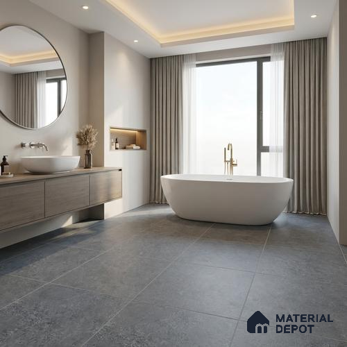 Stone Floor Tile TL 05344 Strada Garnier Gris 16 inch x 16 inch Vitrified Plain Matte Finish - 12 mm | Suitable for Parking, Balcony, Courtyard, Patio, Terrace | Pattern Alignment May Vary | 2-3 mm Spacer is Mandatory