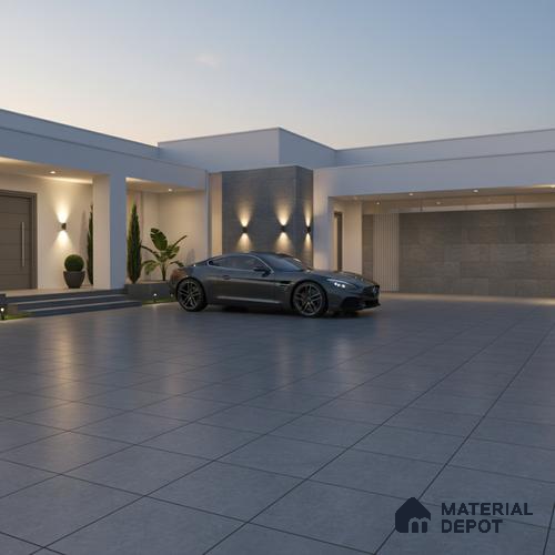 Stone Floor Tile TL 05344 Strada Garnier Gris 16 inch x 16 inch Vitrified Plain Matte Finish - 12 mm | Suitable for Parking, Balcony, Courtyard, Patio, Terrace | Pattern Alignment May Vary | 2-3 mm Spacer is Mandatory