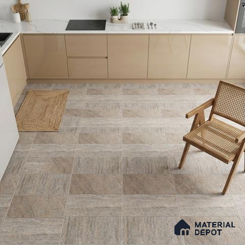 Stone Floor Tile TL 05358 Strada Bevie Buff 2 ft x 2 ft Vitrified Punch Matte Finish - 12 mm | Suitable for Parking, Balcony, Courtyard, Patio, Terrace