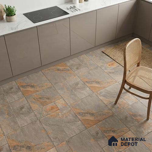 Stone Floor Tile TL 05360 Strada Bowen Bush 2 ft x 2 ft Vitrified Punch Matte Finish - 12 mm | Suitable for Parking, Balcony, Courtyard, Patio, Terrace