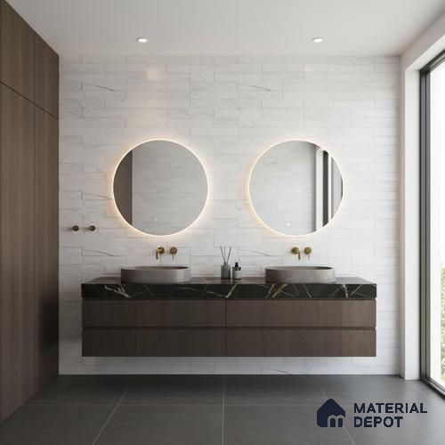 Faux Subway Wall Tile TL 05380 B Miraq Marquina White 2 ft x 1 ft Ceramic Matte Finish - 8 mm | Suitable For Kitchen, Bathroom Walls and Backsplashes | Please Expect a Slight Variation of Pattern