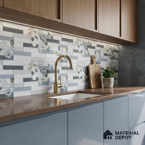 Faux Subway Wall Tile TL 05382 Miraq Stack Floral White 2 ft x 1 ft Ceramic Matte Finish - 8 mm | Suitable For Kitchen, Bathroom Walls and Backsplashes | Please Expect a Slight Variation of Pattern
